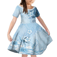Hawaii Tapa Pattern With Blue Hibiscus Family Matching Tank Maxi Dress and Hawaiian Shirt LT05 Daughter's Dress Blue - Polynesian Pride