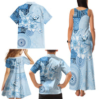 Hawaii Tapa Pattern With Blue Hibiscus Family Matching Tank Maxi Dress and Hawaiian Shirt LT05 - Polynesian Pride