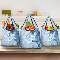 Hawaii Tapa Pattern With Blue Hibiscus Grocery Bag LT05 3-pack One Size Blue - Polynesian Pride