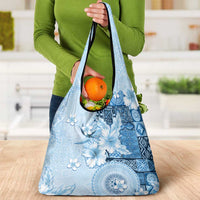 Hawaii Tapa Pattern With Blue Hibiscus Grocery Bag LT05 - Polynesian Pride