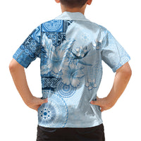 Hawaii Tapa Pattern With Blue Hibiscus Kid Hawaiian Shirt