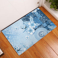Hawaii Tapa Pattern With Blue Hibiscus Rubber Doormat LT05 Blue - Polynesian Pride