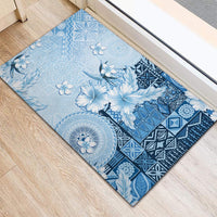 Hawaii Tapa Pattern With Blue Hibiscus Rubber Doormat LT05 - Polynesian Pride