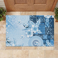 Hawaii Tapa Pattern With Blue Hibiscus Rubber Doormat LT05 - Polynesian Pride