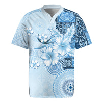 Hawaii Tapa Pattern With Blue Hibiscus Rugby Jersey LT05 Blue - Polynesian Pride