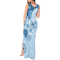 Hawaii Tapa Pattern With Blue Hibiscus Tank Maxi Dress LT05 - Polynesian Pride