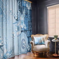 Hawaii Tapa Pattern With Blue Hibiscus Window Curtain LT05 - Polynesian Pride