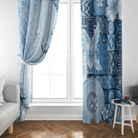 Hawaii Tapa Pattern With Blue Hibiscus Window Curtain LT05 - Polynesian Pride