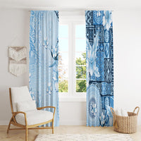 Hawaii Tapa Pattern With Blue Hibiscus Window Curtain LT05 - Polynesian Pride