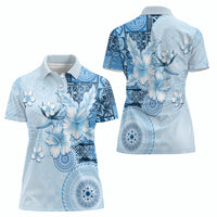 Hawaii Tapa Pattern With Blue Hibiscus Women Polo Shirt