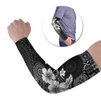 Hawaii Tapa Pattern With Black Hibiscus Arm Sleeves - Polynesian Pride
