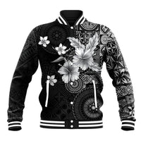 Hawaii Tapa Pattern With Black Hibiscus Baseball Jacket LT05 Unisex Black - Polynesian Pride