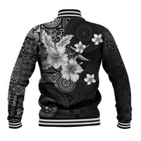 Hawaii Tapa Pattern With Black Hibiscus Baseball Jacket LT05 - Polynesian Pride