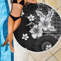 Hawaii Tapa Pattern With Black Hibiscus Beach Blanket LT05 - Polynesian Pride