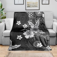 Hawaii Tapa Pattern With Black Hibiscus Blanket LT05 - Polynesian Pride