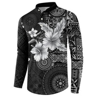 Hawaii Tapa Pattern With Black Hibiscus Button Sweatshirt LT05 - Polynesian Pride