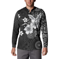 Hawaii Tapa Pattern With Black Hibiscus Button Sweatshirt LT05 - Polynesian Pride