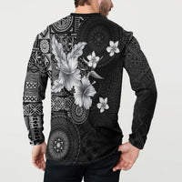Hawaii Tapa Pattern With Black Hibiscus Button Sweatshirt LT05 - Polynesian Pride
