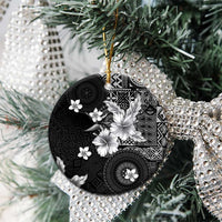 Hawaii Tapa Pattern With Black Hibiscus Ceramic Ornament LT05 - Polynesian Pride
