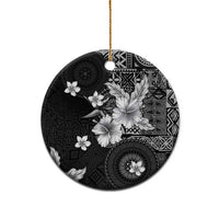 Hawaii Tapa Pattern With Black Hibiscus Ceramic Ornament LT05 - Polynesian Pride