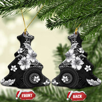 Hawaii Tapa Pattern With Black Hibiscus Ceramic Ornament LT05 Christmas Tree Black - Polynesian Pride