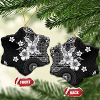 Hawaii Tapa Pattern With Black Hibiscus Ceramic Ornament LT05 Snow Flake Black - Polynesian Pride