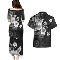 Hawaii Tapa Pattern With Black Hibiscus Couples Matching Puletasi and Hawaiian Shirt LT05 - Polynesian Pride