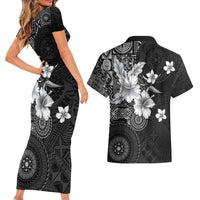 Hawaii Tapa Pattern With Black Hibiscus Couples Matching Short Sleeve Bodycon Dress and Hawaiian Shirt LT05 - Polynesian Pride