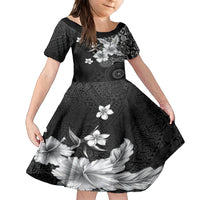 Hawaii Tapa Pattern With Black Hibiscus Family Matching Off Shoulder Maxi Dress and Hawaiian Shirt LT05 Daughter's Dress Black - Polynesian Pride