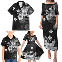 Hawaii Tapa Pattern With Black Hibiscus Family Matching Puletasi and Hawaiian Shirt LT05 - Polynesian Pride
