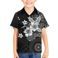 Hawaii Tapa Pattern With Black Hibiscus Family Matching Tank Maxi Dress and Hawaiian Shirt