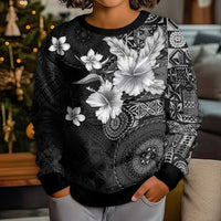 Hawaii Tapa Pattern With Black Hibiscus Kid Ugly Christmas Sweater