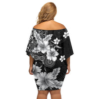 Hawaii Tapa Pattern With Black Hibiscus Off Shoulder Short Dress LT05 - Polynesian Pride