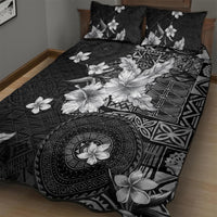 Hawaii Tapa Pattern With Black Hibiscus Quilt Bed Set