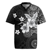 Hawaii Tapa Pattern With Black Hibiscus Rugby Jersey LT05 Black - Polynesian Pride