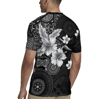 Hawaii Tapa Pattern With Black Hibiscus Rugby Jersey LT05 - Polynesian Pride