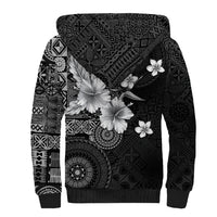 Hawaii Tapa Pattern With Black Hibiscus Sherpa Hoodie LT05 - Polynesian Pride