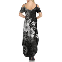Hawaii Tapa Pattern With Black Hibiscus Summer Maxi Dress LT05 - Polynesian Pride