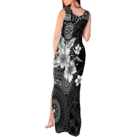 Hawaii Tapa Pattern With Black Hibiscus Tank Maxi Dress LT05 - Polynesian Pride
