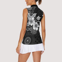 Hawaii Tapa Pattern With Black Hibiscus Women Sleeveless Polo Shirt