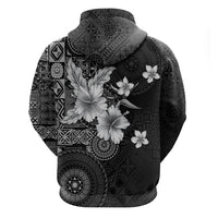 Hawaii Tapa Pattern With Black Hibiscus Zip Hoodie