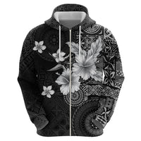 Hawaii Tapa Pattern With Black Hibiscus Zip Hoodie