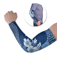Hawaii Tapa Pattern With Navy Hibiscus Arm Sleeves - Polynesian Pride