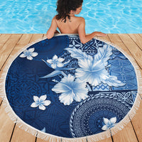 Hawaii Tapa Pattern With Navy Hibiscus Beach Blanket LT05 - Polynesian Pride