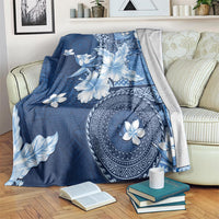 Hawaii Tapa Pattern With Navy Hibiscus Blanket LT05 Navy - Polynesian Pride