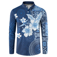 Hawaii Tapa Pattern With Navy Hibiscus Button Sweatshirt LT05 Navy - Polynesian Pride