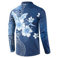 Hawaii Tapa Pattern With Navy Hibiscus Button Sweatshirt LT05 - Polynesian Pride