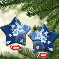 Hawaii Tapa Pattern With Navy Hibiscus Ceramic Ornament LT05 Star Navy - Polynesian Pride