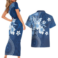 Hawaii Tapa Pattern With Navy Hibiscus Couples Matching Short Sleeve Bodycon Dress and Hawaiian Shirt LT05 - Polynesian Pride