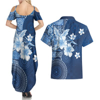 Hawaii Tapa Pattern With Navy Hibiscus Couples Matching Summer Maxi Dress and Hawaiian Shirt LT05 - Polynesian Pride